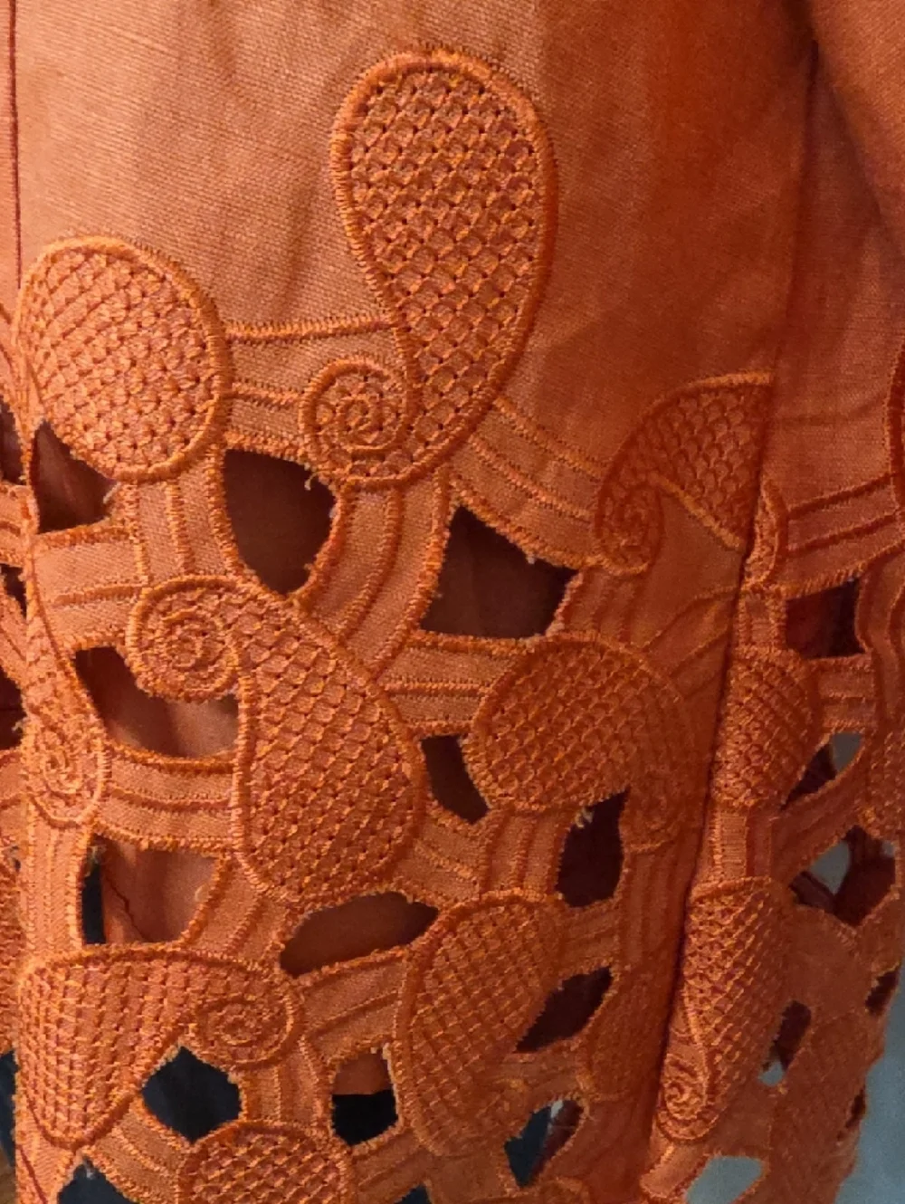 Orange Linen Button-Front Jacket with Crochet Hem by JSong